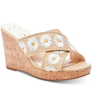 Brand New No Box Simpson Beige Floral Wedge Sandals
